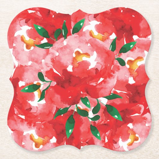 Red Roses Floral Pattern Kartonnen Onderzetters (Voorkant)