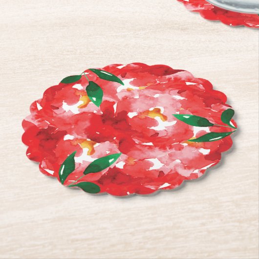 Red Roses Floral Pattern Kartonnen Onderzetters (Gekanteld)
