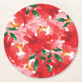 Red Roses Floral Pattern Ronde Kartonnen Onderzetter (Voorkant)