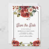 Red Roses Floral Photo QR Code Wedding Save The Date (Voorkant)