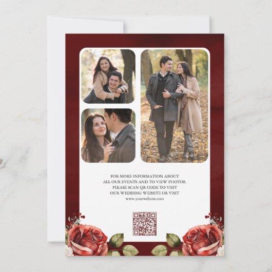 Red Roses Floral Photo QR Code Wedding Save The Date (Achterkant)