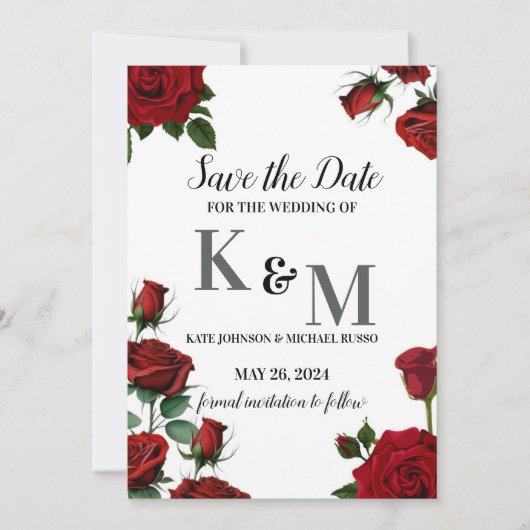 Red Roses Floral Save The Date (Voorkant)