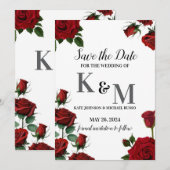 Red Roses Floral Save The Date (Voorkant / Achterkant)