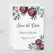 Red Roses Floral Script Elegant Save The Date (Voorkant)