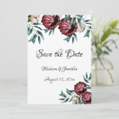 Red Roses Floral Script Elegant Save The Date (Staand voorkant)