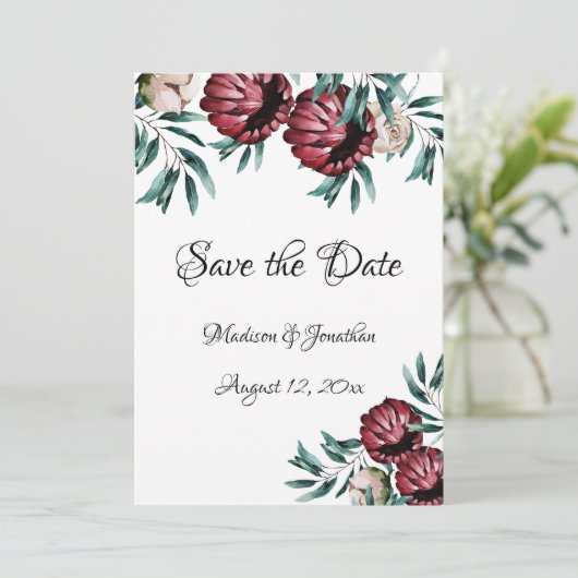 Red Roses Floral Script Elegant Save The Date (Staand voorkant)