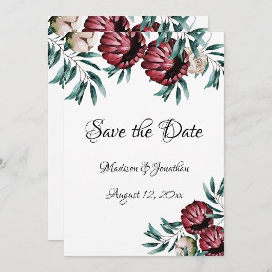 Red Roses Floral Script Elegant Save The Date (Voorkant / Achterkant)