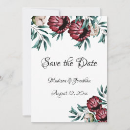 Red Roses Floral Script Elegant Save The Date