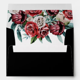 Red Roses Floral Waterverf Elegant Black Envelop