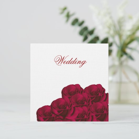 Red Roses Floral Wedding Invitation Kaart (Staand voorkant)