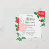 Red Roses floral Wedding Invitation Kaart (Voorkant / Achterkant)