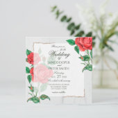 Red Roses floral Wedding Invitation Kaart (Staand voorkant)
