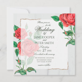 Red Roses floral Wedding Invitation Kaart