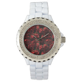 Red Roses Floral White Horloge