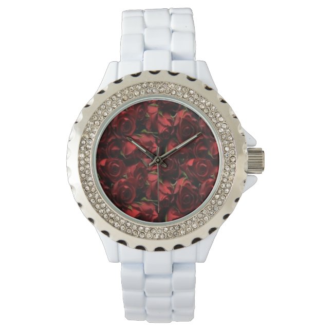 Red Roses Floral White Horloge (Voorkant)