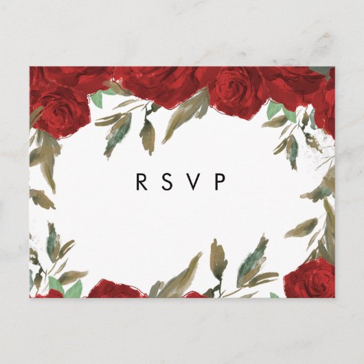 Red Roses Florals Boho Wedding RSVP briefkaart (Voorkant)