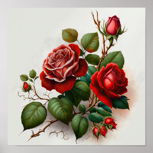 Red Roses Flower Art Print Poster (Voorkant)