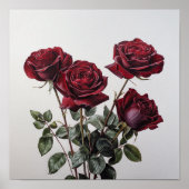 Red Roses Flower Art Print Poster (Voorkant)