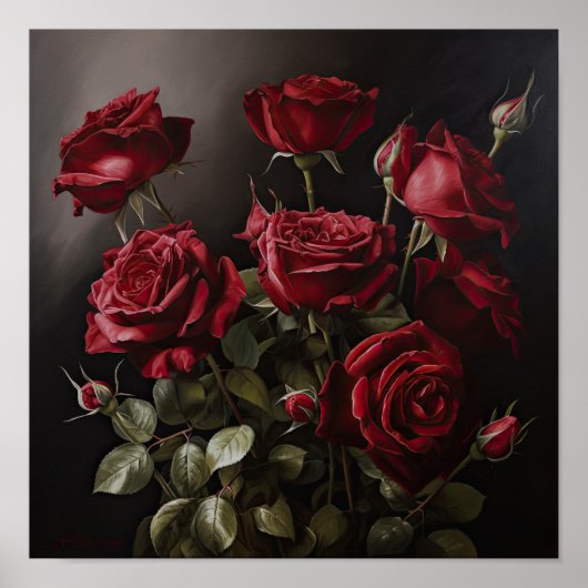 Red Roses Flower Art Print Poster (Voorkant)