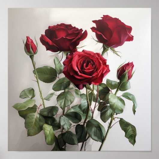 Red Roses Flower Art Print Poster (Voorkant)