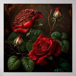 Red Roses Flower Art Print Poster
