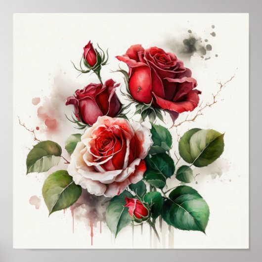 Red Roses Flower Art Print Poster (Voorkant)