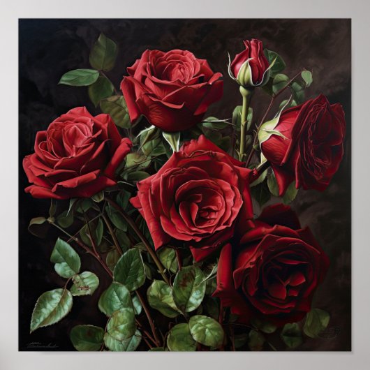 Red Roses Flower Art Print Poster (Voorkant)