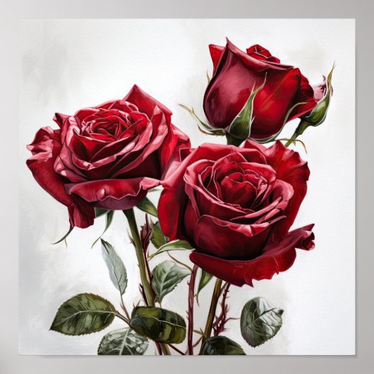 Red Roses Flower Art Print Poster (Voorkant)