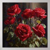 Red Roses Flower Art Print Poster (Voorkant)