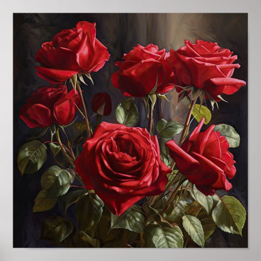 Red Roses Flower Art Print Poster (Voorkant)