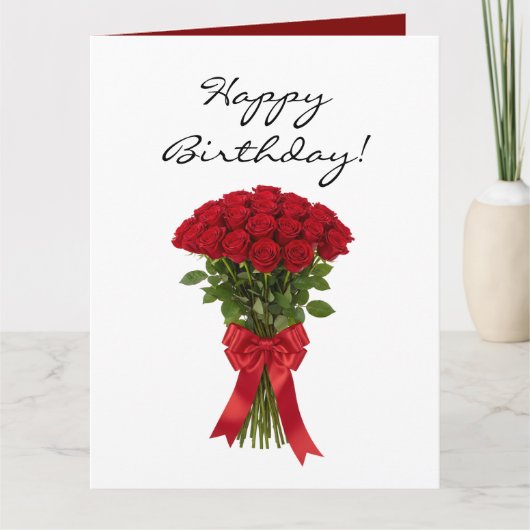 Red roses flower bouquet romantic Birthday card Kaart (Voorkant)