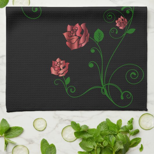Red Roses Flowers Kitchen Towel Theedoek (Gevouwen)