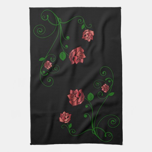 Red Roses Flowers Kitchen Towel Theedoek (Verticaal)