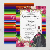 Red Roses Flowers Quinceañera Birthday Uitnodiging (Voorkant / Achterkant)