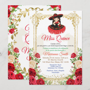 Red Roses Flowers Quinceanera Invitation  Kaart