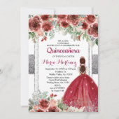 Red Roses Flowers Silver Quinceanera Kaart (Voorkant)