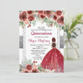 Red Roses Flowers Silver Quinceanera Kaart (Staand voorkant)
