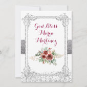 Red Roses Flowers Silver Quinceanera Kaart (Achterkant)