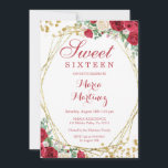 Red Roses Flowers Sweet 16th Birthday Invitation Kaart<br><div class="desc">Red Roses Flowers Sweet 16th Birthday Invitation</div>