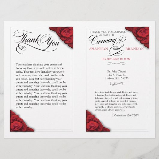 Red Roses Foldable Wedding Ceremony Program Flyer (Voorkant)