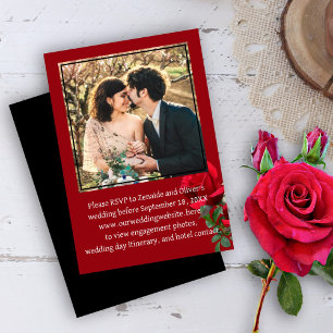 Red Roses Foto Bruiloft RSVP Website Enclosure Kaart