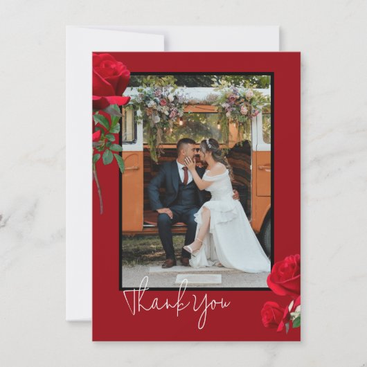 Red Roses Fotobruiloft Bedankt Bericht Kaarten (Voorkant)