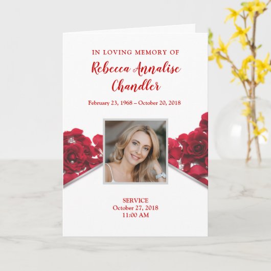 Red Roses Funeral Programme | Memorandum Kaart (Gele Bloem)