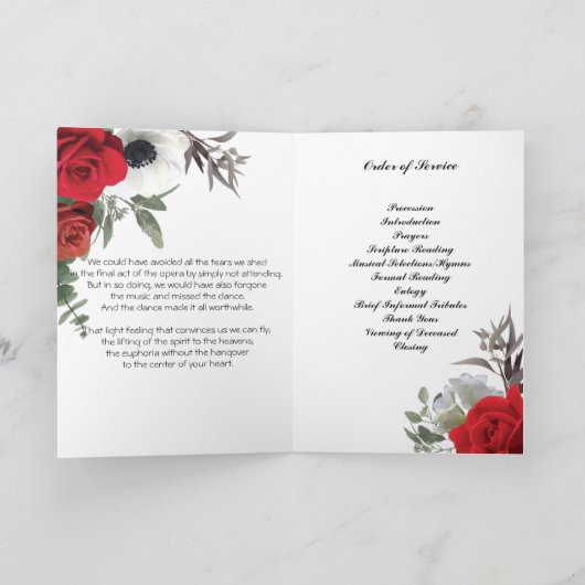 Red Roses Funeral Programme Programma (Binnen)