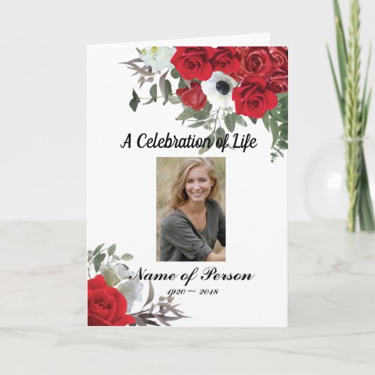 Red Roses Funeral Programme Programma (Voorkant)