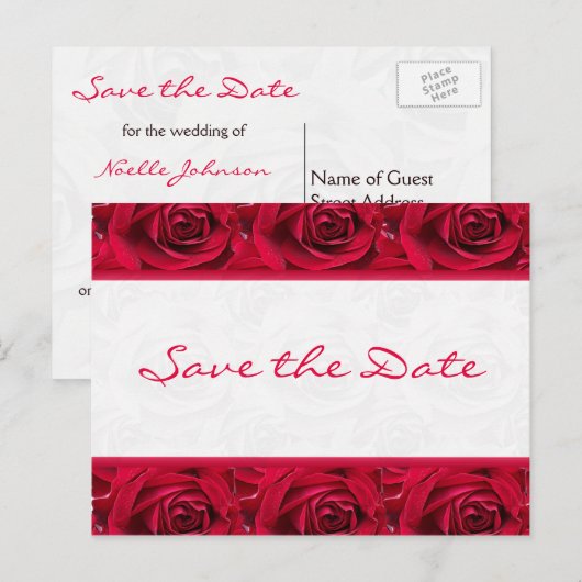 Red Roses Galore Save the Date Kaart (Voorkant / Achterkant)