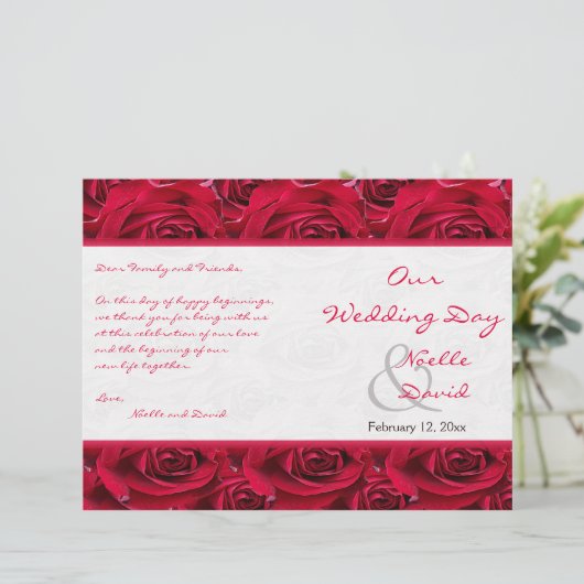 Red Roses Galore Wedding Programme (Staand voorkant)