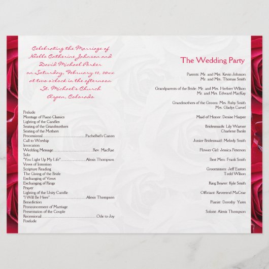 Red Roses Galore Wedding Programme (Achterkant)