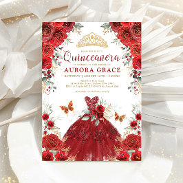 Red Roses Garden Princess Quinceañera Mis Quince Kaart