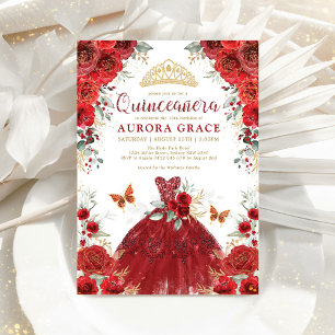 Red Roses Garden Princess Quinceañera Mis Quince Kaart